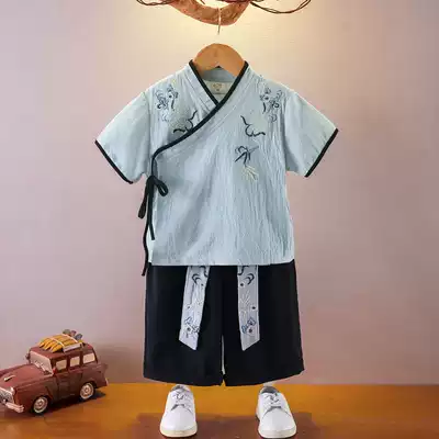 Hanfu boys summer thin short-sleeved Chinese style children's clothing year-old baby Tang costume Ancient costume Children's young master suit set