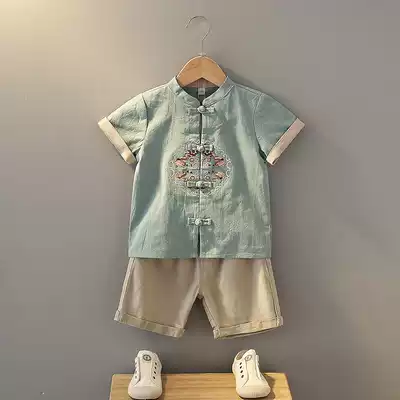 Hanfu boys baby Chinese style children's clothing thin costume short sleeve set children children's Republic of China style children's retro summer clothes