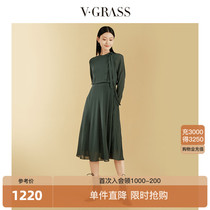 vgrass Vigna 2021 Spring New Vintage long sleeve silk dress female long VSLQL11240