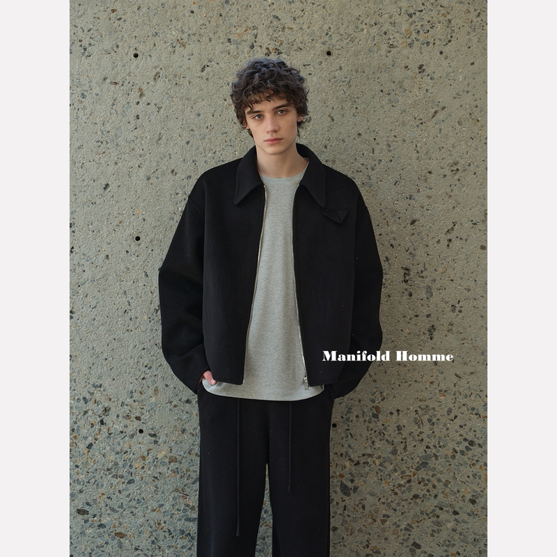Manifold｜Heavy-Duty Pure Wool Triangle Logo Cleanfit Loose Casual Zip-Up Woolen Jacket