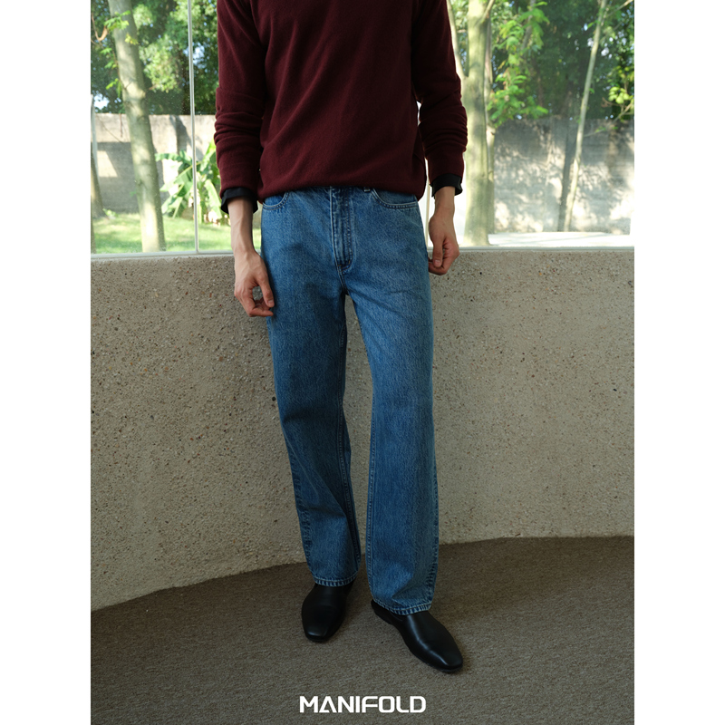 Manifold｜Italian Candiani 13.5oz Snow-Washed Vintage Straight-Leg Jeans for Commuting