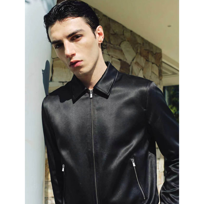 Manifold｜Japanese Mitsubishi Triacetate Blend Simple Commuting Ex Zipper Faux Leather Jacket