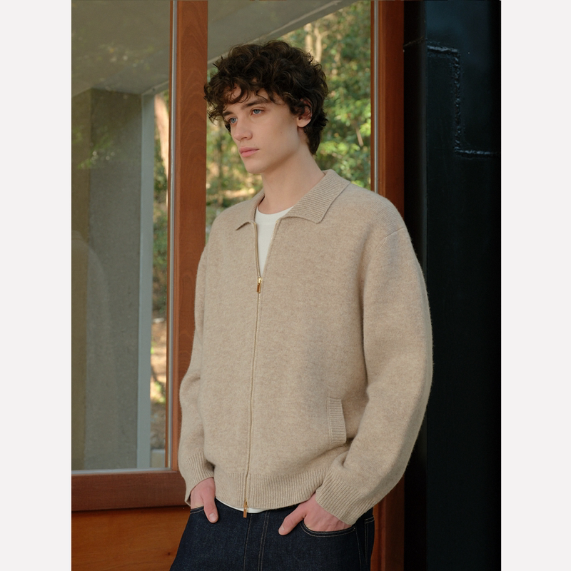 Manifold｜Extra-Fine Merino Wool Cardigan, Quiet Luxury, Simple Lapel, Double Zipper Knit Sweater Jacket