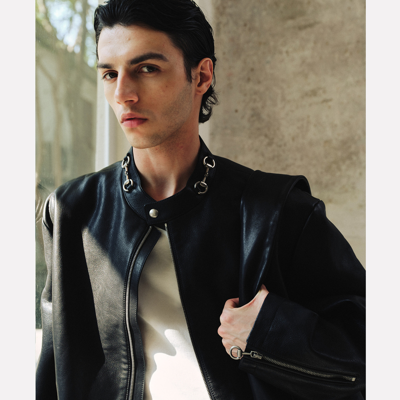Manifold｜Spanish Imported Vegetable-Tanned First-Layer Cowhide Leather Motorcycle Jacket with Horsebit Buckle Silhouette