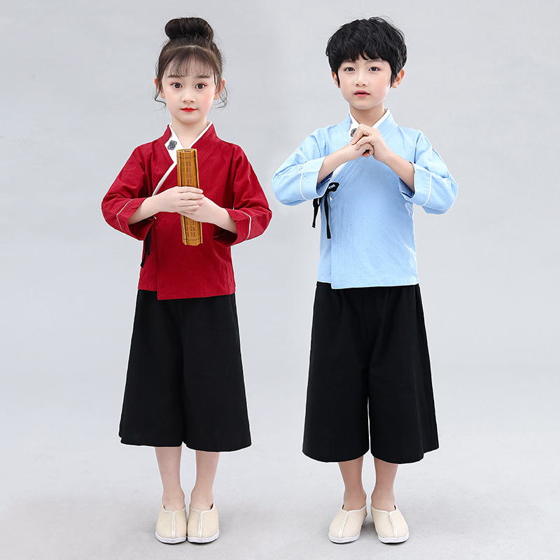 Children's Sinology Hanfu girls boys Tang suits Chinese style class clothes ancient primary and secondary school students open pen gift book children's performance costumes