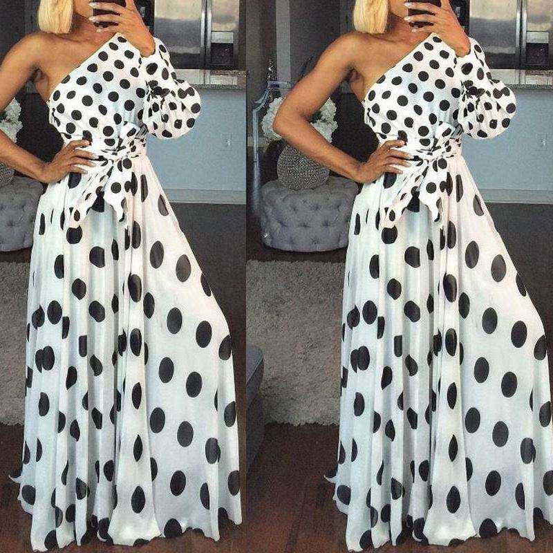 New womens dress one shoulder sleeve Polka Dot slim dress