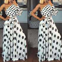 New womens dress one shoulder sleeve Polka Dot slim dress