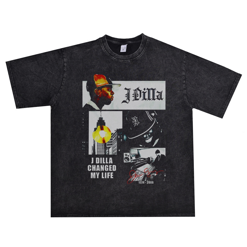 Direct Print Process Hip-Hop Music J.Dilla Rapper Jay Dee Washed Vintage T-Shirt Short-Sleeved Loose Fit