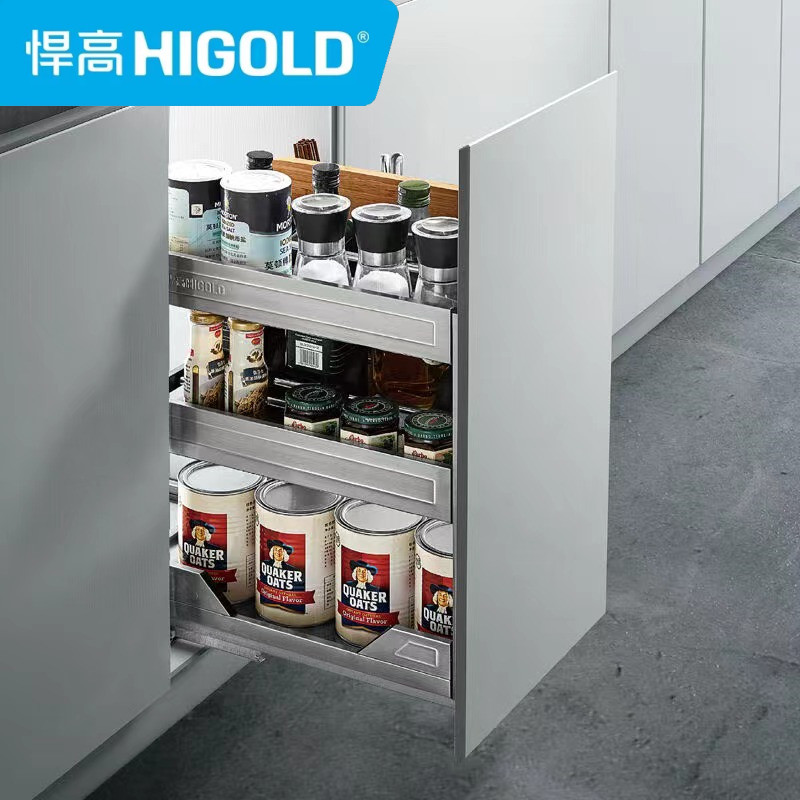HIGOLD HUMPLIGE 304 stainless steel PDL series flavor basket kitchen holistic cabinet damping buffer basket