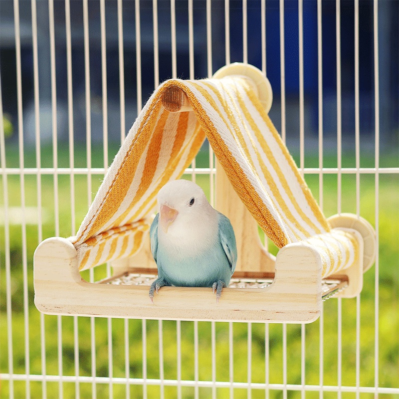 Parrot Base Net Wooden House Shelter Roosting Hut Parrot Bird House Lovebird Nest Bird Supplies Chewing Boredom-Relief Toys