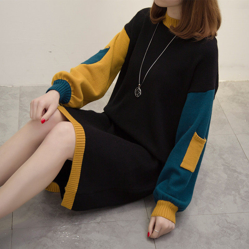 Fat MM autumn and winter clothes New plus size pregnant women sweater skirt 200kg loose color color long knitted dress