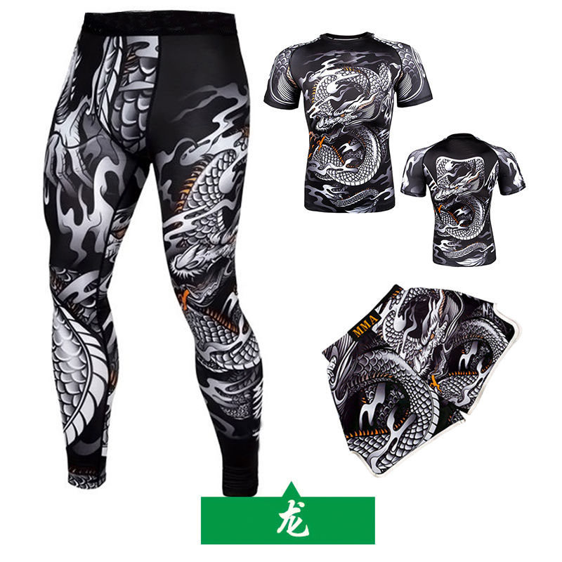 Loose-beating training suit Men's boxing tight fit speed dry clothes Thai punches with short sleeves long sleeves shorts long pants gaggers