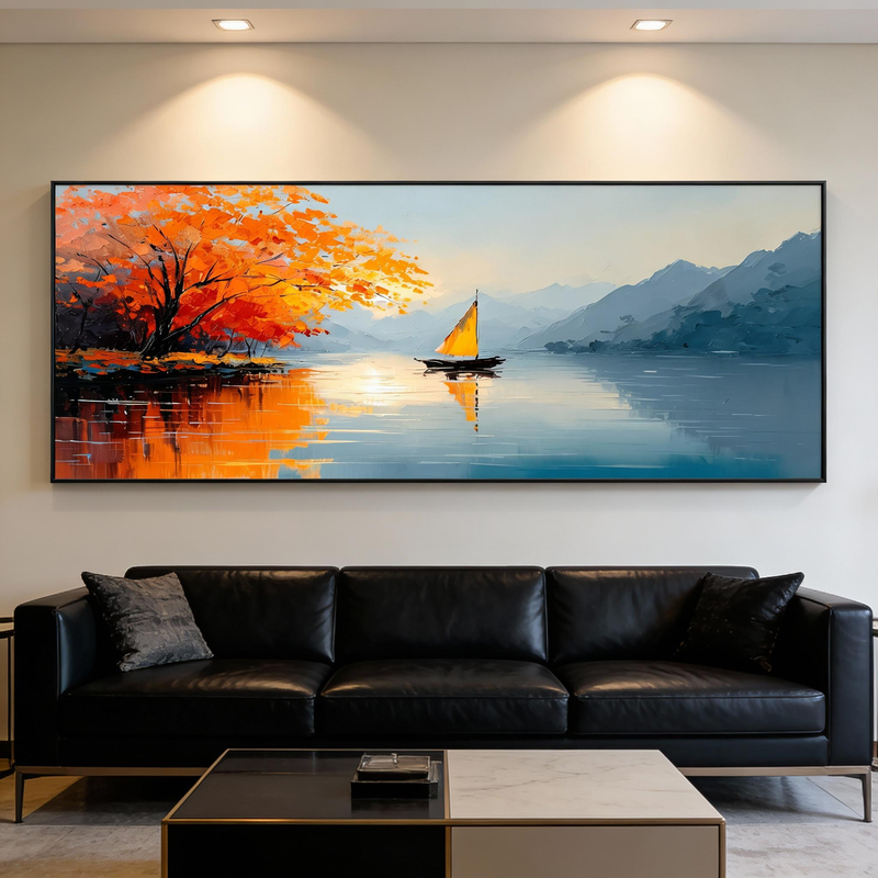 《Autumn Forest Silhouettes》Smooth Sailing Hand-Painted Oil Painting Maple Leaf Forest Living Room Sofa Background Wall Decorative Painting Landscape Painting