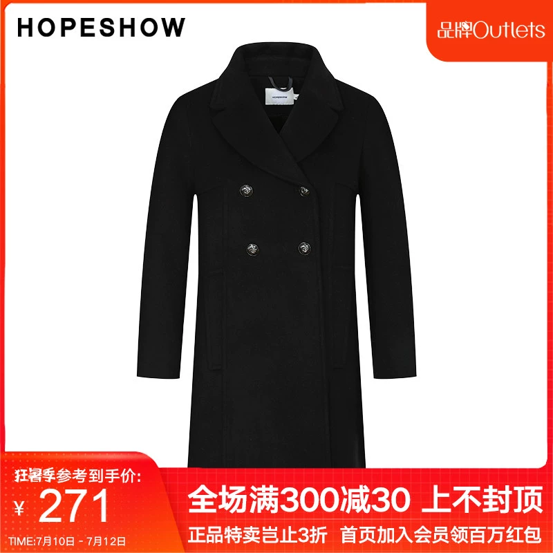 Áo khoác len nữ màu đen Hopeshow tay áo màu đỏ 2019 mùa đông mới áo khoác len đôi ngực - Áo len lót đôi