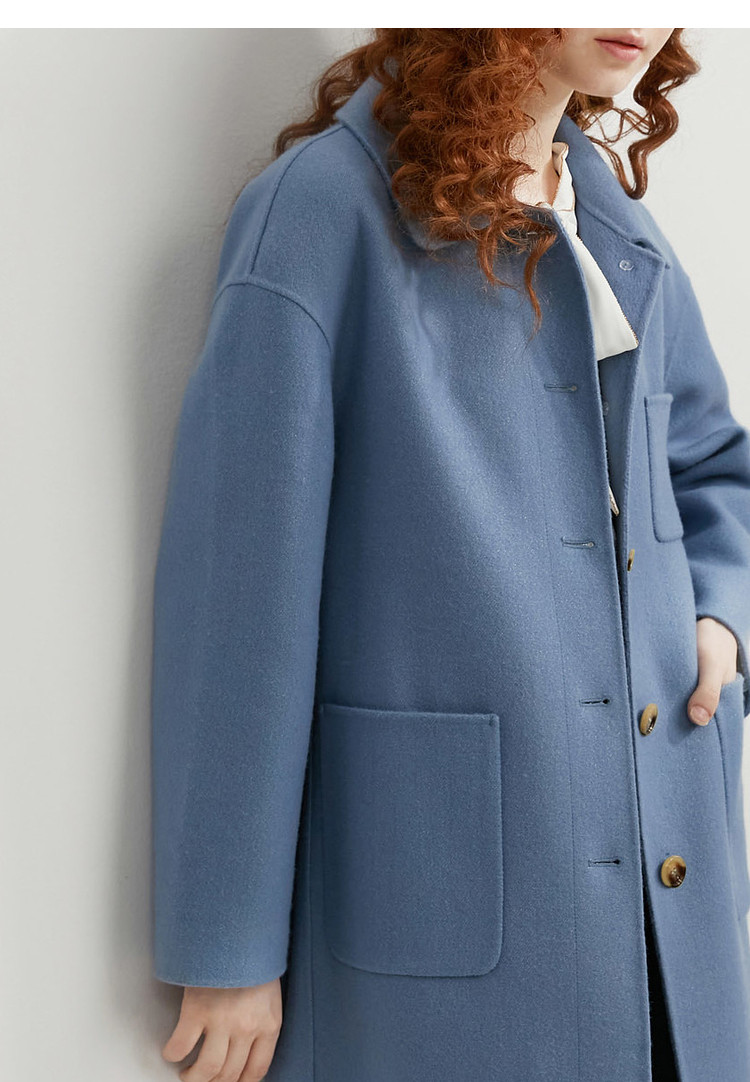 红袖 显瘦系带双面呢翻领 中长款女式大衣（含94%羊毛） 双重优惠折后￥262包邮 2色可选