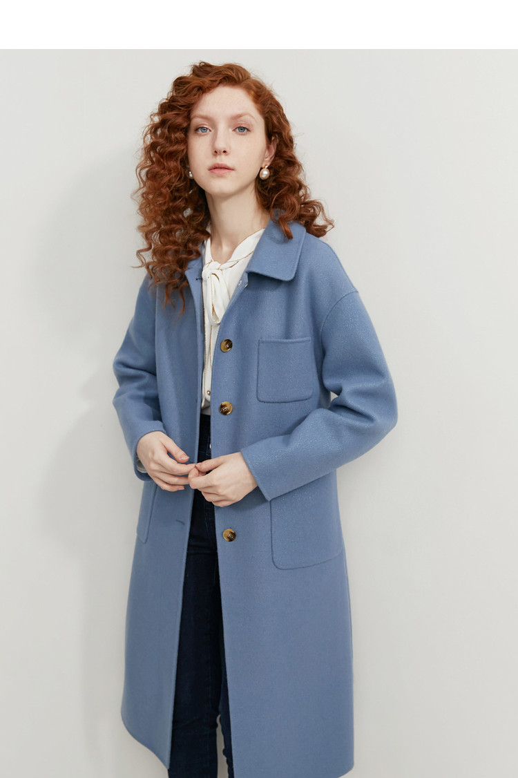 红袖 显瘦系带双面呢翻领 中长款女式大衣（含94%羊毛） 双重优惠折后￥262包邮 2色可选