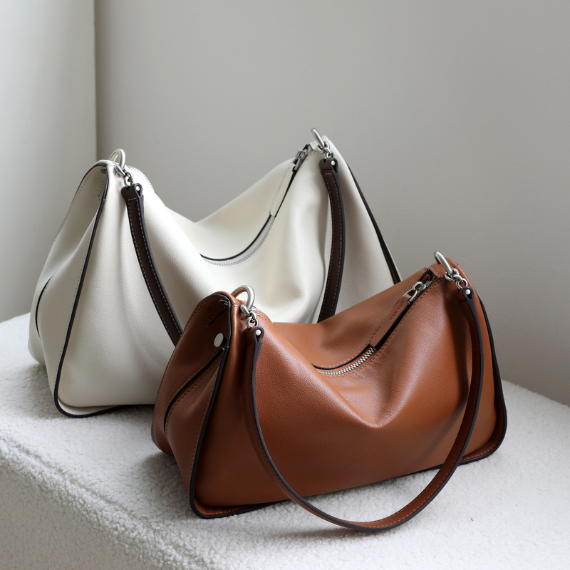 Dong Jie's Same Style Toast Bag Casual Top-Layer Cowhide Leather Handbag Shoulder Underarm Bag Genuine Leather Crossbody Women's Bag Boston Bag