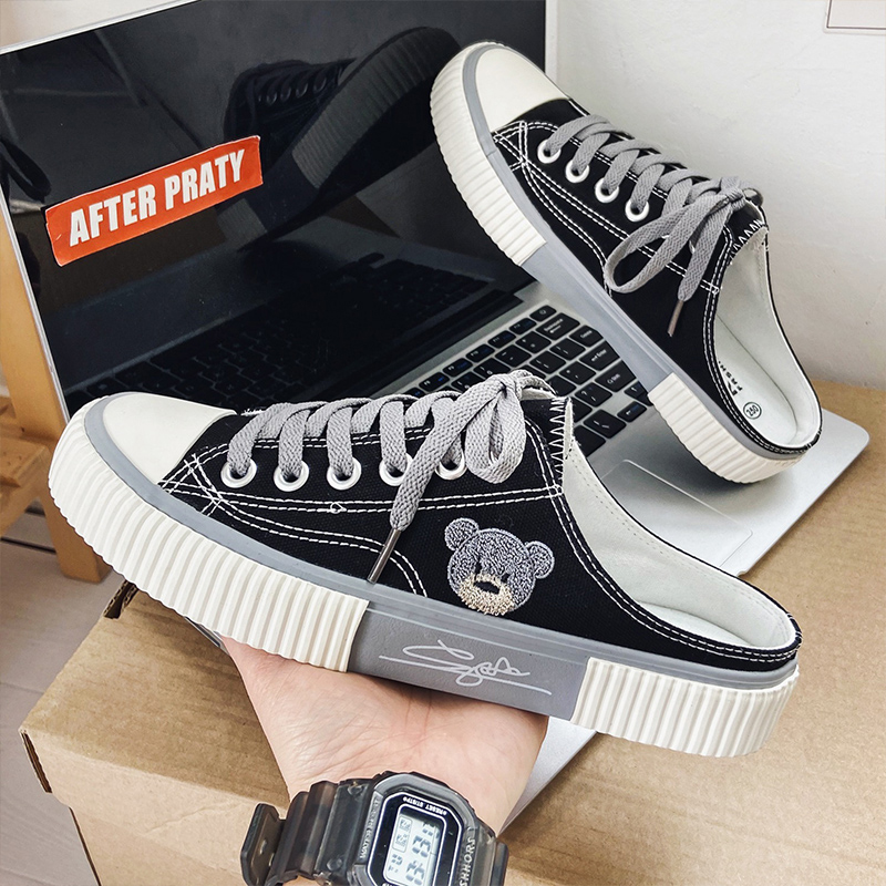 Summer breathable semi-trailed canvas shoes lovers 100 hitch-to-be-shoes men's boomer shoes no heel a foot pedal men's shoes