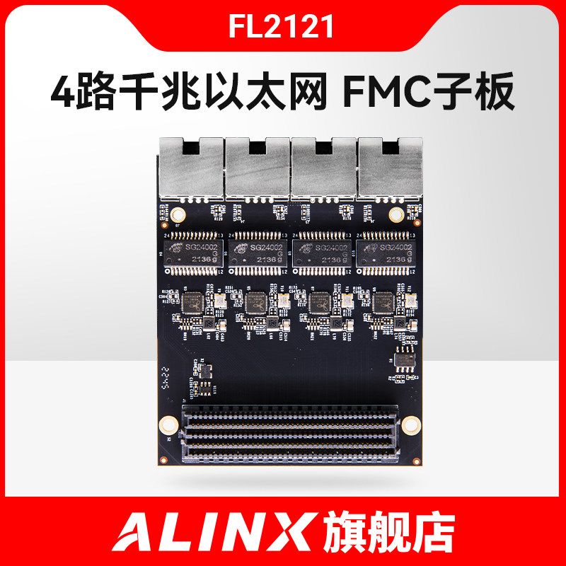 ALINX 4路PHY 1000M千兆以太网口模块LPC FMC子板子卡 FL2121