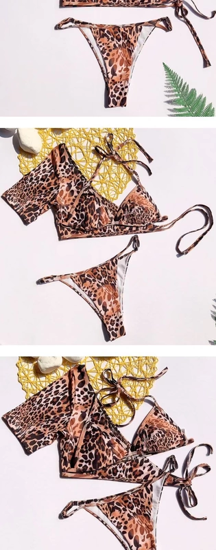 Chan đôi mới ba mảnh bikini da báo áo tắm nữ dây đeo đồ bơi AliExpress bikini - Bộ đồ bơi hai mảnh