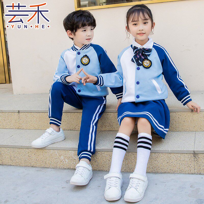 Kindergarten Garden Suit Autumn Clothing Baseball Suit Blue Suit Three Sets Spring Autumn Season School Uniforms First Grade Elementary School Kids Class Clothes