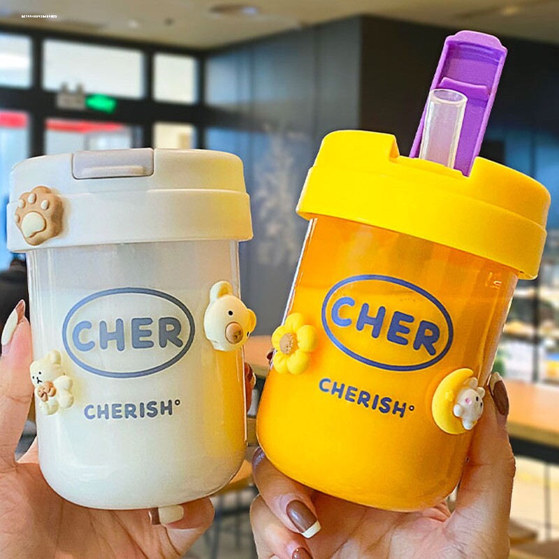 Soy Milk Cup Home Portable outside work family with cover Mini milk straw Porridge Cup Heat Resistant High Temperature Breakfast Cup 