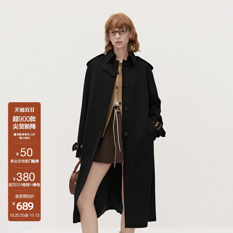 [Double 11 Direct Discount] Ochirly Lightweight Woolen Coat Trench Coat Women's Vintage Style