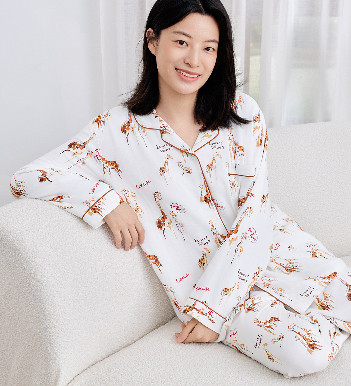 cutelife【轻羽】女士长袖家居服月子服竹棉女款睡衣长裤秋冬套装 — 41