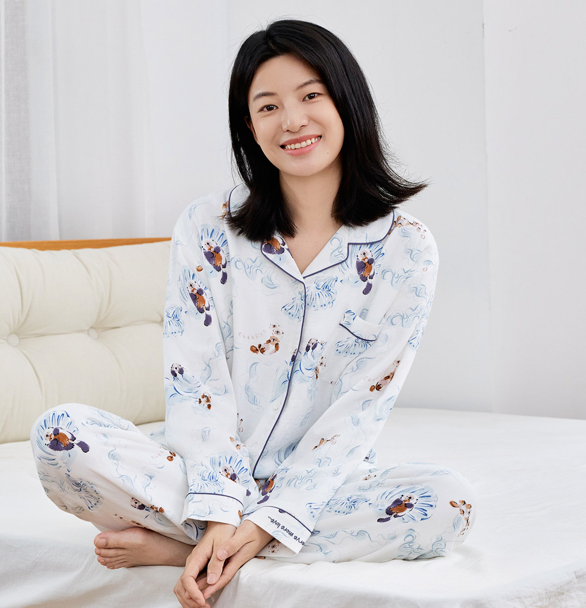 cutelife【轻羽】女士长袖家居服月子服竹棉女款睡衣长裤秋冬套装 — 45