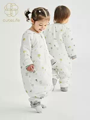 cutelife baby sleeping bag winter thick thickened baby children's sleeping bag anti-kick split leg padded long-sleeved sleeping bag