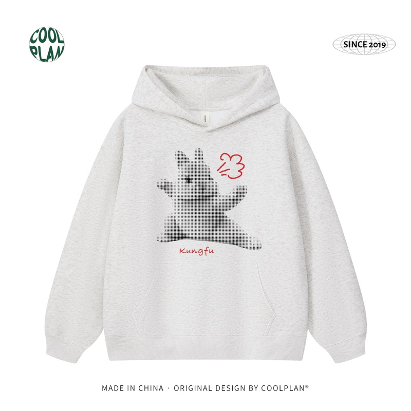 【Original Kung Fu Rabbit】American-Style Fun Cartoon Heavy-Duty Cute Hooded Sweatshirt for Men and Women, Couple's Autumn and Winter Top
