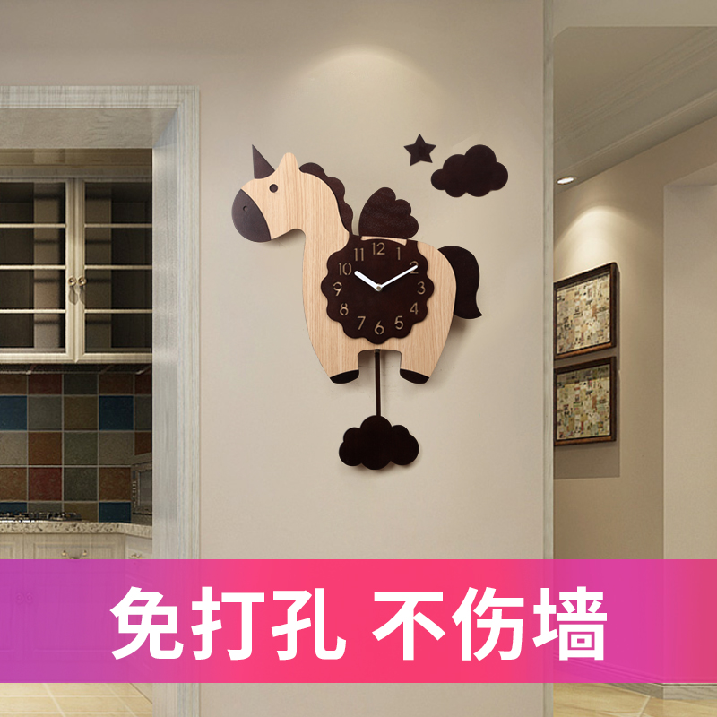 Unicorn creative wall clock living room free punch home clock bedroom children boy hanging watch hanging type cute clock