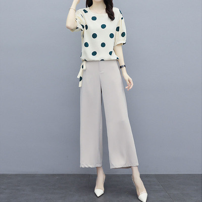 雪纺衫套装女夏2021新款时尚大码内包装胖妹妹小个子阔腿裤两件套