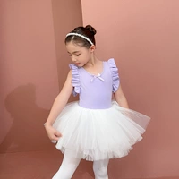 Фиолетовое боди с летящими рукавами + белая газовая юбка