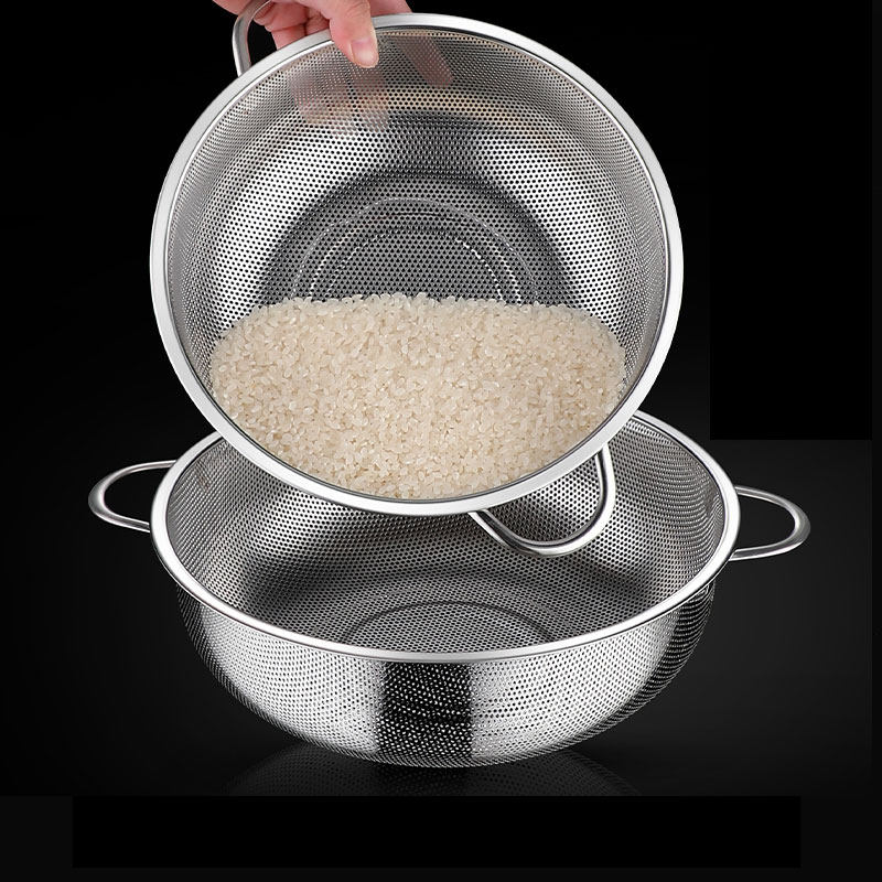 Round Stainless Steel Drain Basket Mesh Basket Kitchen Supplies Wash Basin Control Water Filter Screen Leak Fruit Basket Rice Wash