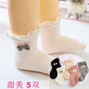 Cô gái vớ mùa thu cotton mới vớ trẻ em Hàn Quốc vớ lỏng bằng gỗ tai ren công chúa mùa xuân - Vớ