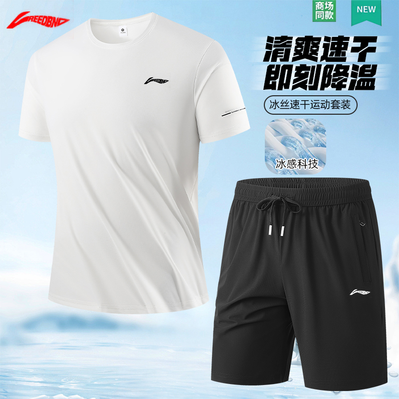 Ln Brand Men's Sports Suit Summer Ice Silk Quick-Drying Two-Piece Set Running Fitness Shorts Loose Casual T-Shirt