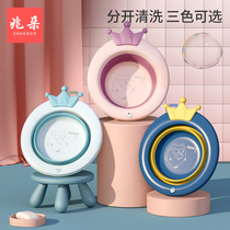 Newborn baby washbasin special supplies Crown foldable three-piece baby child child wash butt Basin