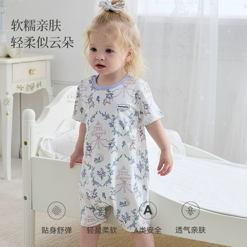 Детский комбинезон для новорожденных для девочек, летняя детская весенняя пижама, короткий рукав