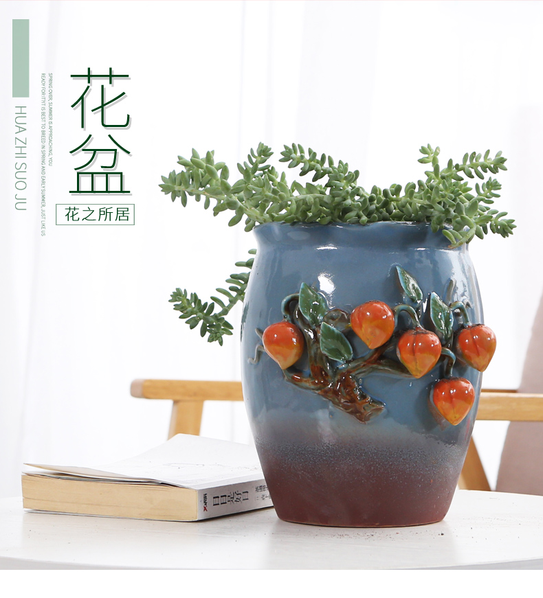 Fleshy flowerpot violet arenaceous creative high running with large old scene hand knead coarse pottery breathable mage, dried flowers all over the sky star vase