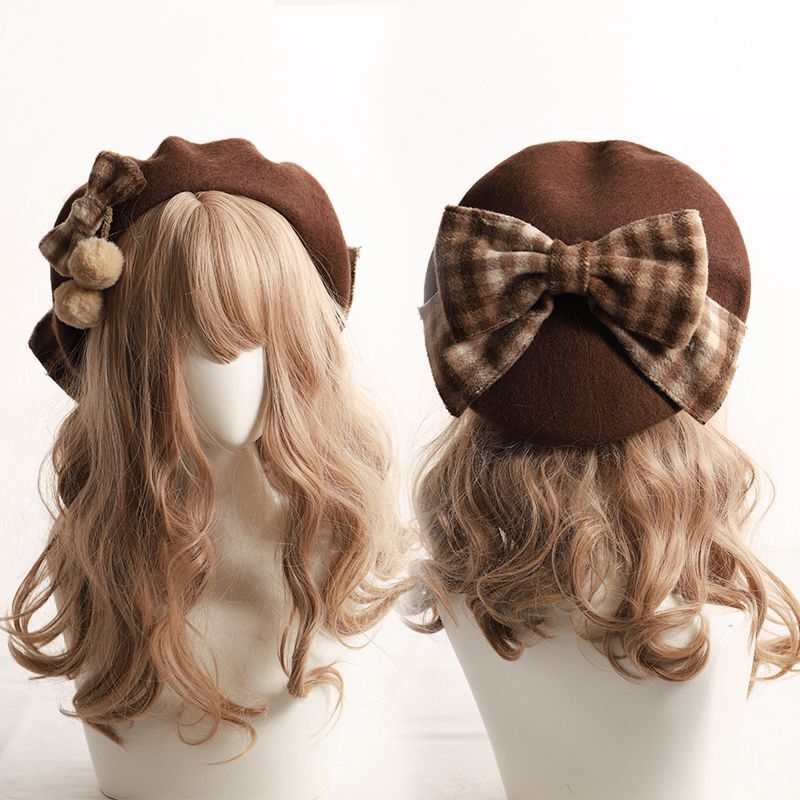 Plaid Beret 2020 New Style British Fashion Japanese Woolen Bow Hat for Women Autumn and Winter Versatile Plaid Beret 2020 New Style British Fashion Japanese Woolen Bow Hat for Women Autumn and Winter Versatile