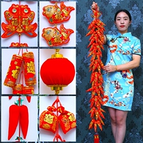 Chinese knot hanging red pepper skewers bag small decoration living room TV Wall fish hanging decoration large firecracker housewarming new home
