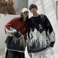 Парная одежда для влюбленных, свитер, трикотажное шерстяное термобелье, осенняя, оверсайз, с вышивкой