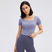 lulu yoga clothes summer thin with chest cushion yoga short sleeve blouses womens collar sexy minimalist T-shirt high elasticity