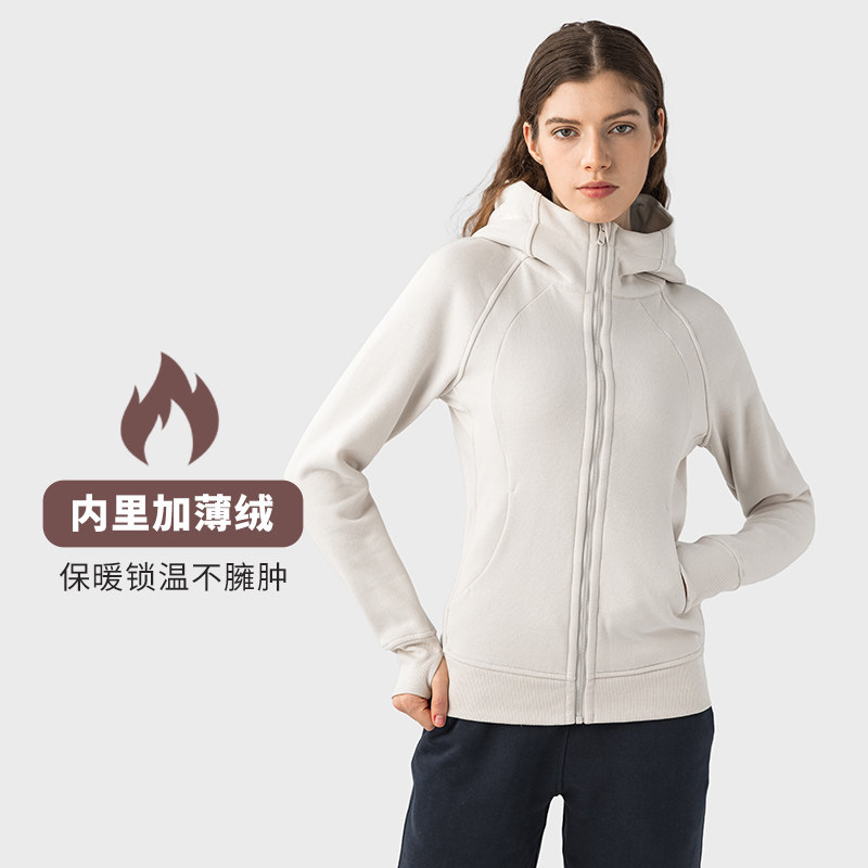 lulumoli plus suede thickened yoga jacket female gym with hoodie big code sports casual sweatshirt lady autumn-Taobao