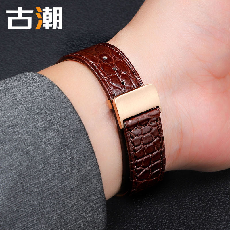 Ultra Thin Genuine Leather Watch Strap Men's Soft Crocodile Leather Bracelet