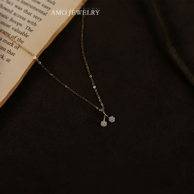 Little Cherry Pendant, 18k gold necklace, Mosang diamond necklace, real gold jewelry, collarbone chain, women's light luxury jewelry gift