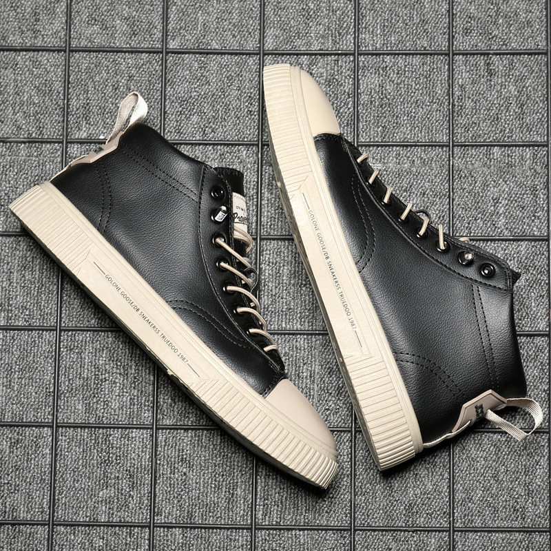 Fall Nets Red Shoes Men's Wave Shoes Han Edition Trends 100 Hitch Black Leather Face Medium-high Cylinder Board Shoes Boys Casual Shoes Summer