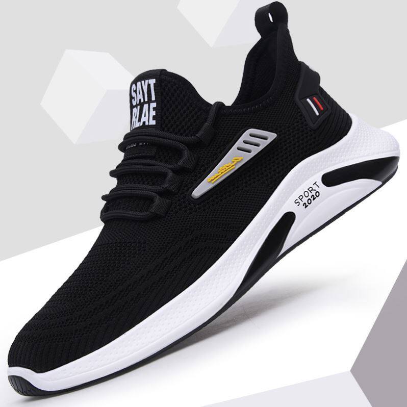 2022 New Spring Men's Shoes Pure Black Flying Weave Sports Tide Shoes Net Face Breathable Deodorant Casual Shoes Single Shoes