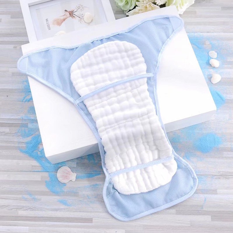 Diaper pocket Newborn baby mesh pocket pants fixed belt urine barrier washable pure cotton diaper artifact breathable ring meson summer